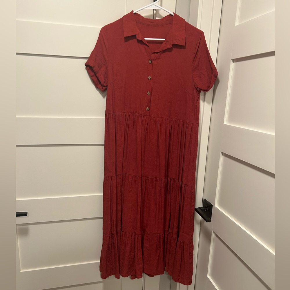 Button down rust color dress